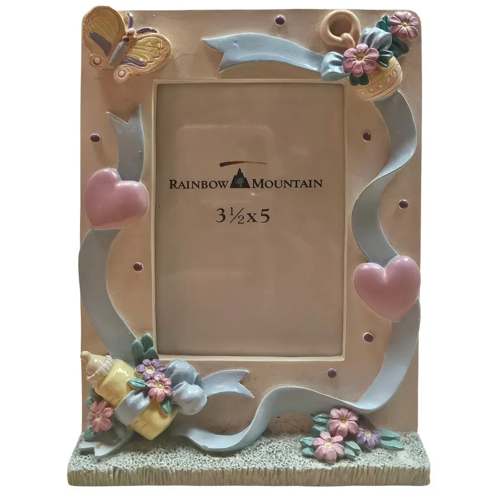 3 VTG Baby Photo Frames First Christmas, Newborn Toy Hearts, Bird & Toy w/ Stars